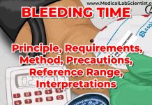 BLEEDING TIME: Principle, Requirements, Method, Precautions, Reference Range, Interpretations
